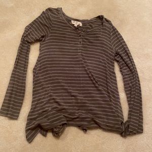 long sleeve tee green/grey striped and small